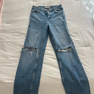 Zara Blue Distressed Straight Leg Jeans